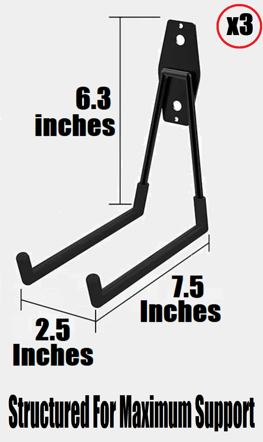 3 Piece Large Square Heavy Duty Wall Hooks